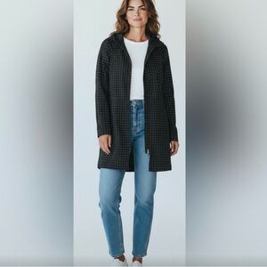 Lululemon rain coat - Black Hooded Long Coat with Subtle Dot Pattern